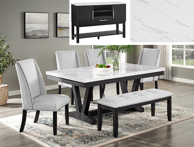 The Vance Faux Table / WING Chairs, Bench collection