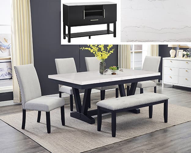The Varley Marble Table / SIDE Chairs, Bench collection