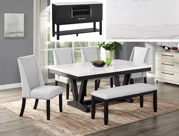 The Varley Marble Table / WING Chairs, Bench collection