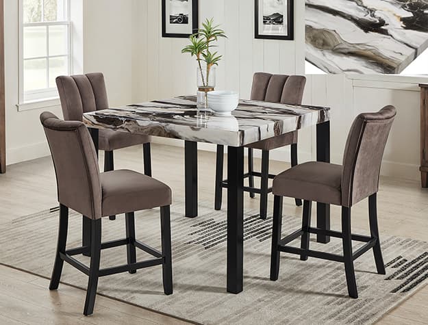 The Vega Faux Marble Counter Height Dining collection