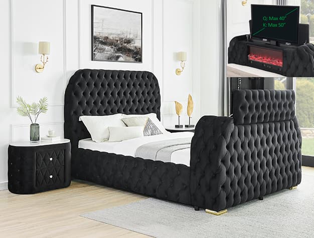 The Natalia Bed With FIREPLACE, TV Lift Bk collection