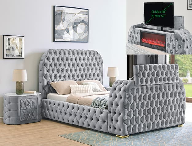 The Natalia Bed With FIREPLACE, TV Lift Gy collection