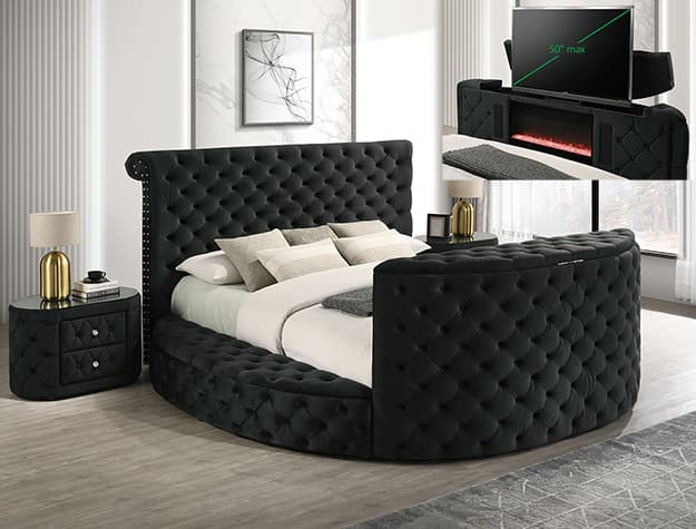 The Voltare FIREPLACE / TV Lift Bed Black collection