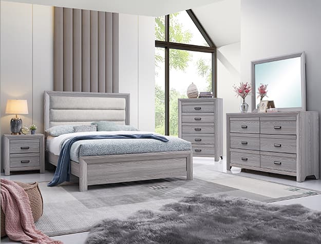 An Adelaide grey upholstered bedroom group by Crown Mark